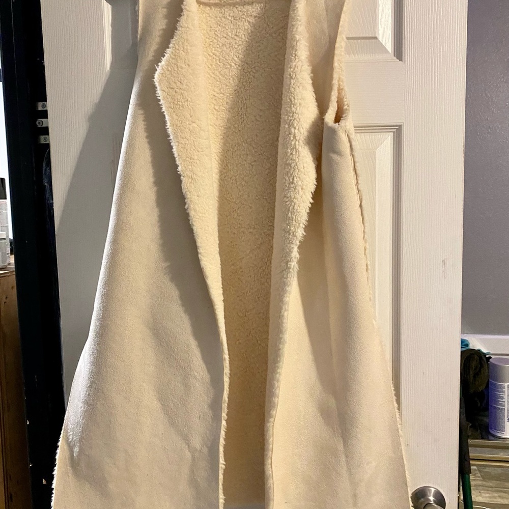 Sheepskin style vest. Long. Ivory. Size small(a big small)